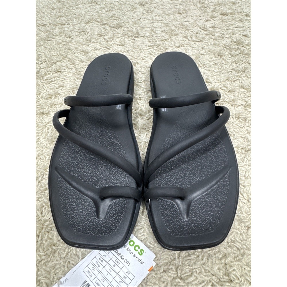 NWT Crocs Miami Toe Loop Sandals Square Toe Minimalist Strappy Black Women's 9M